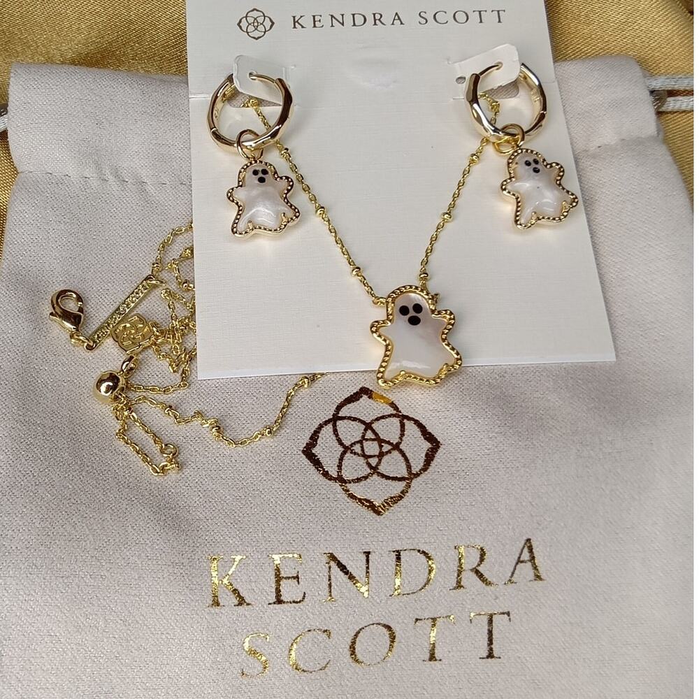 Kendra Scott Ghost Necklace Gold Over Brass White Pendant Halloween Fall Jewelry